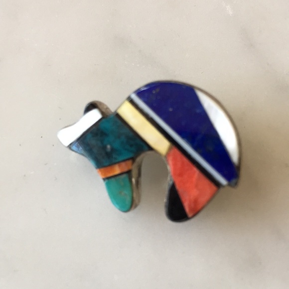 Vintage Charlie Bowie Navajo Native American Bear Pin and Pendant - Picture 11 of 14